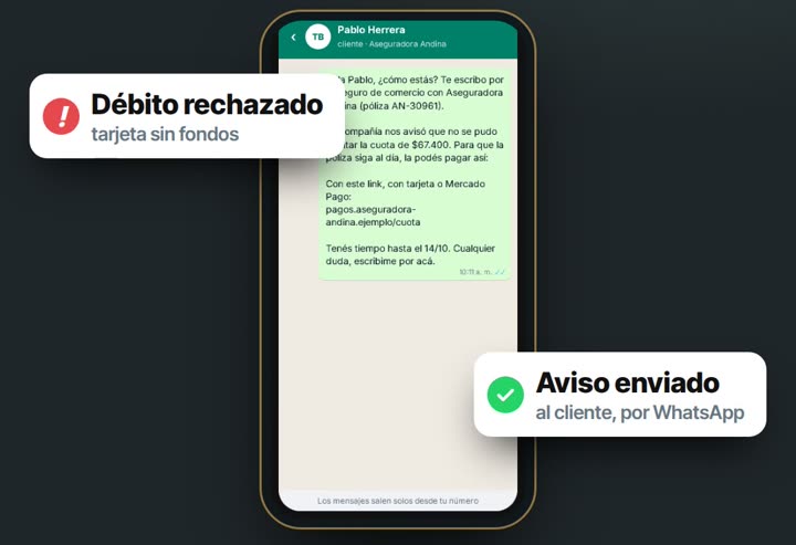 Aviso automático de débito rechazado