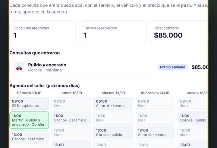 Panel con las consultas y la agenda en vivo
